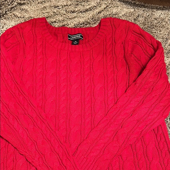 Lands' End Red Cable Knit Sweater - Picture 4 of 6